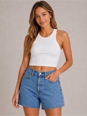 Levi's 501 Blue Washed Denim mid thigh Shorts